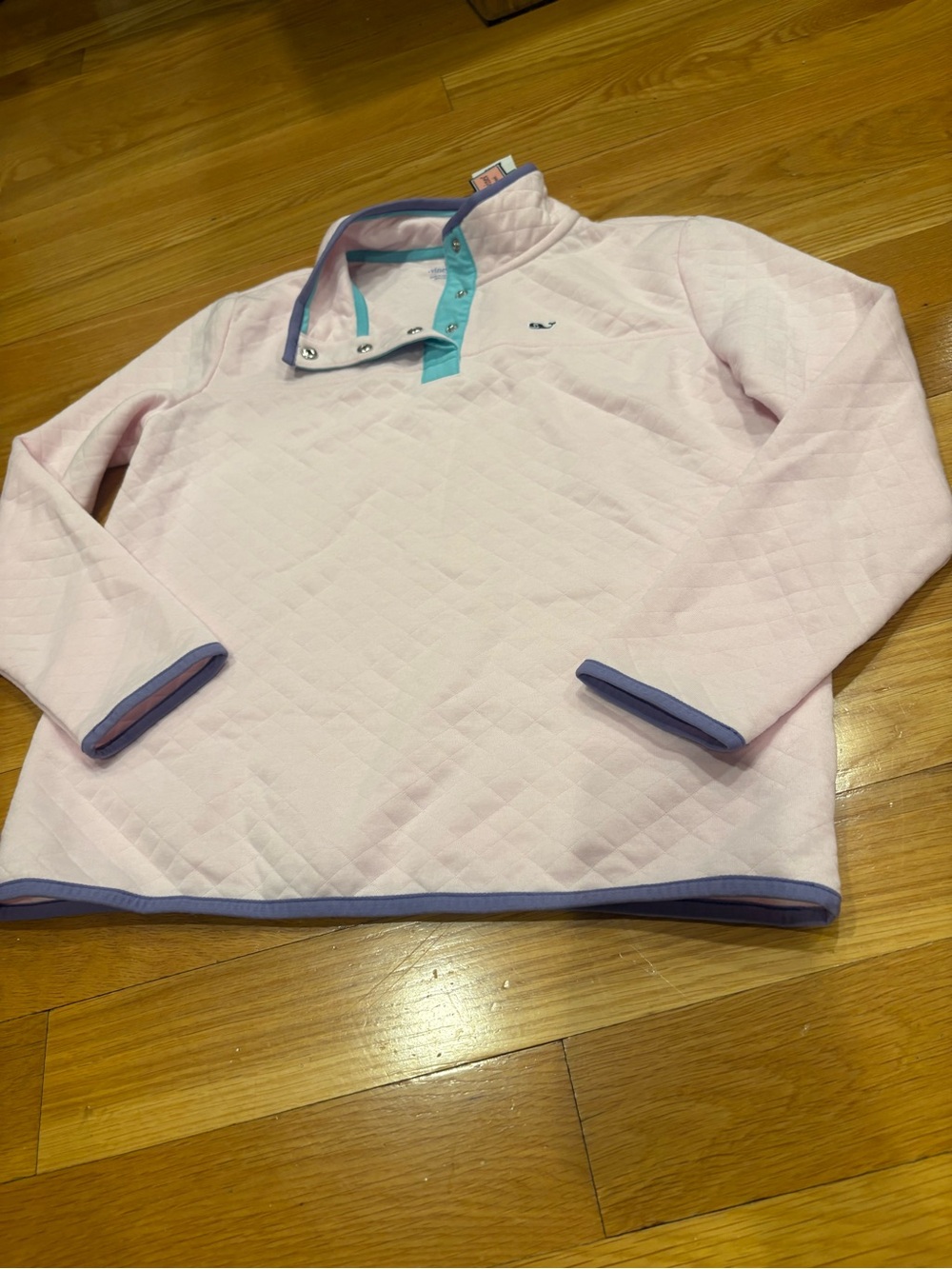 Vineyard Vines Pink Quilted Pullover with Purple & Teal Trim - Kids - Picture 1 of 4